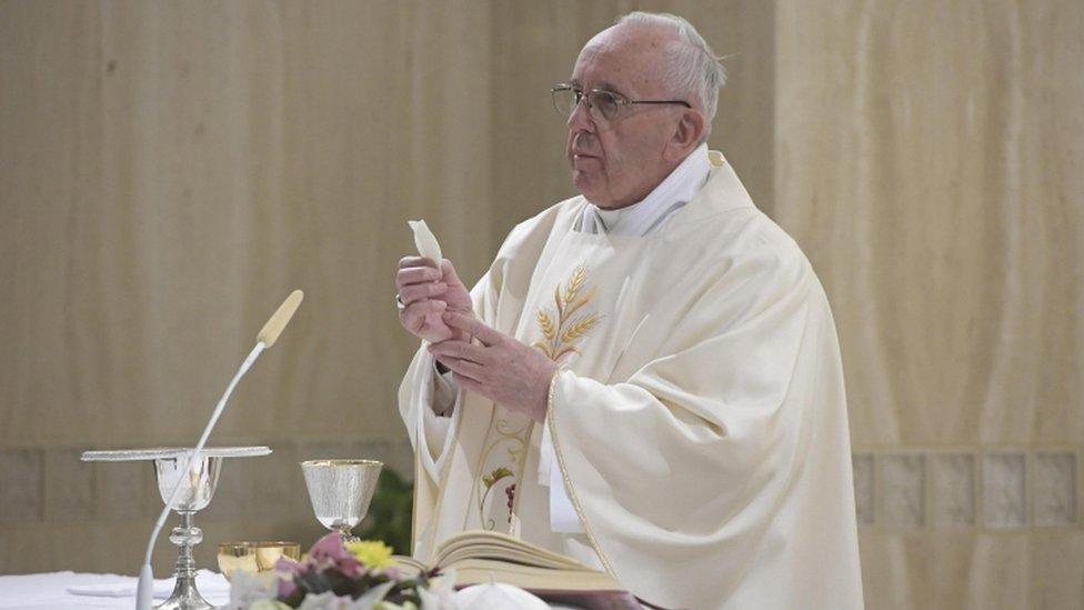 Pope Francis at Domus Sanctae Marthae, where he lives in the Vatican, 24 April