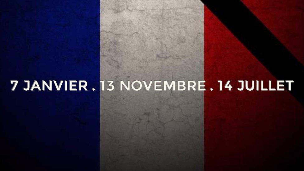 This picture lists all the dates of the recent attacks to hit France