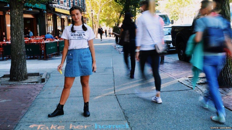 Sophie Sandberg in New York just having written on the pavement