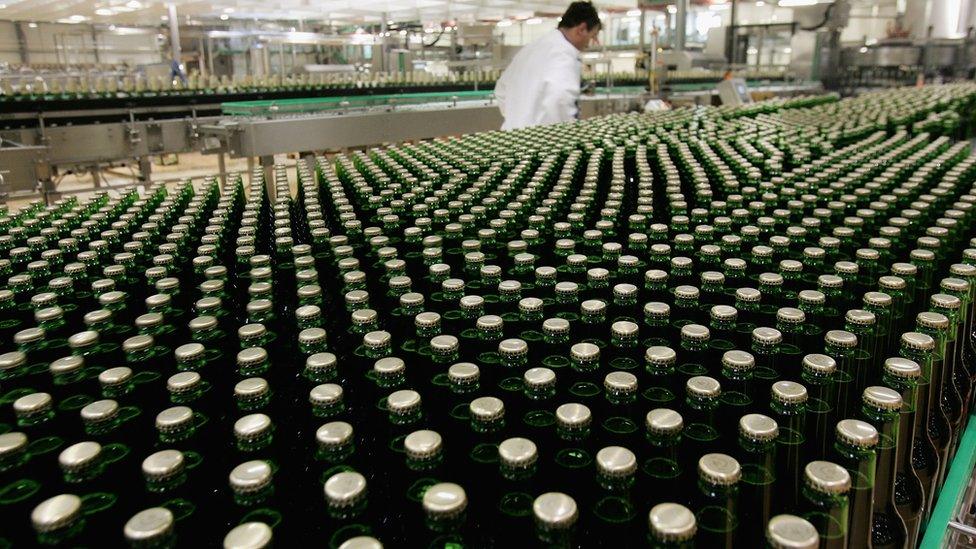 Bottles of Pilsner Urquell lager at SABMiller's Prazdroj brewery in Pilsen, Czech Republic