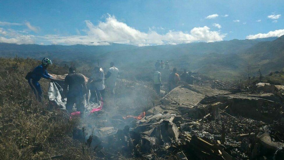 Wreckage of Indonesian air force C-130 in Papua, 18 December 2016