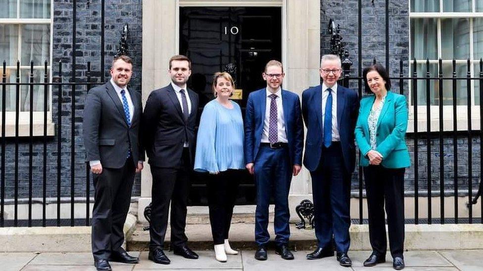 The original photo featuring Jonathan Gullis, Daniel Jellyman, Abi Brown, Jack Brereton, Michael Gove and Jo Gideon