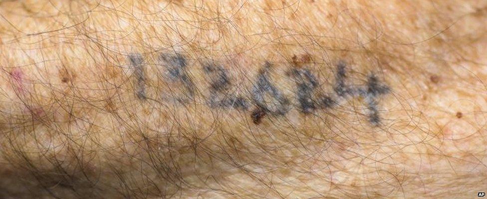 The tattooed number of Auschwitz survivor Leon Schwarzbaum