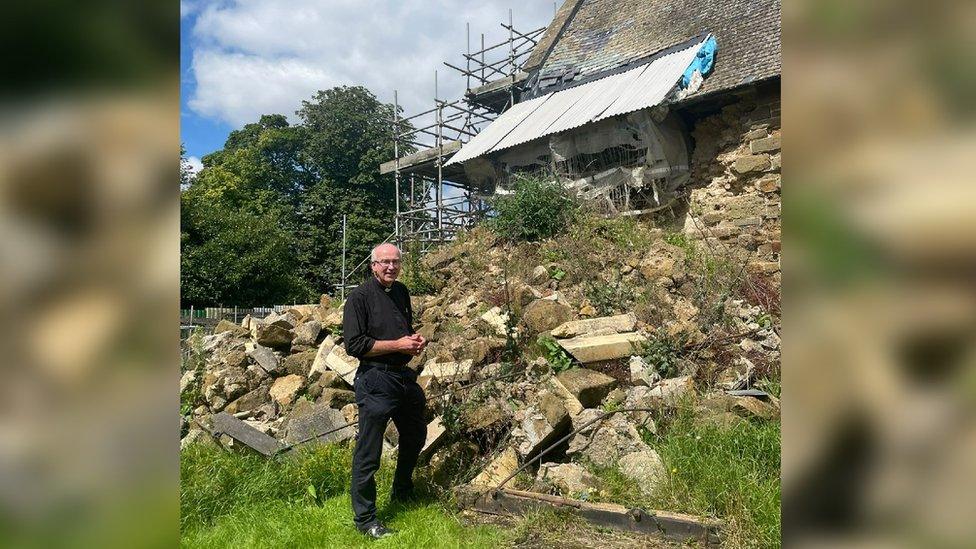 The Reverend Charles Patrick outside St John the Baptist, in High Toynton, near Horncastle,