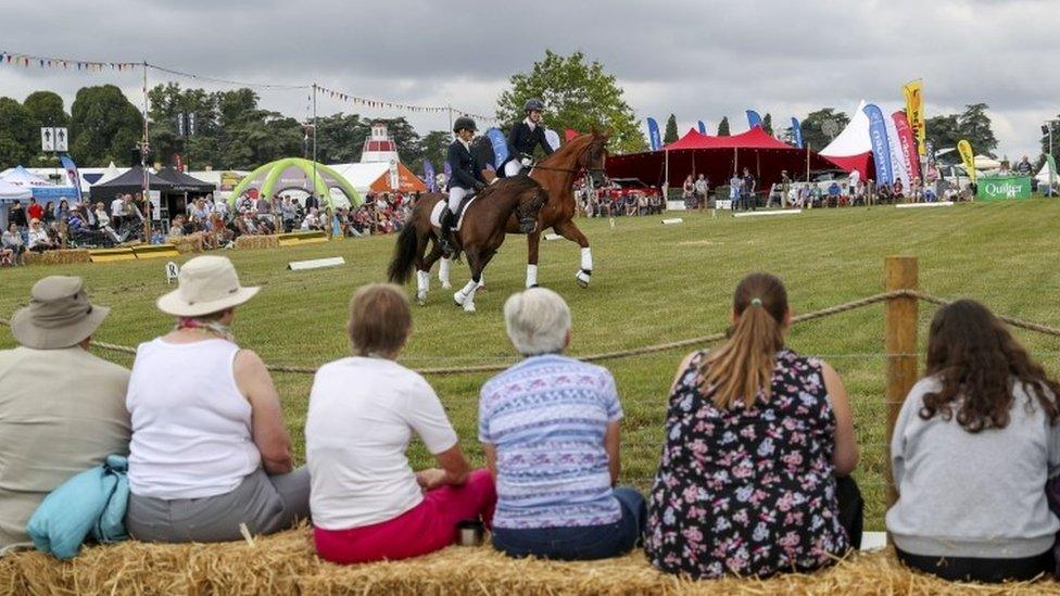 A Dressage to music display in the Mane Arena at BBC Countryfile Live at Blenheim Palace