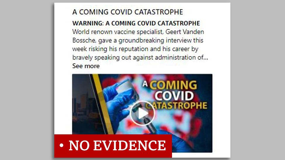 Screenshot of post calling vaccines a "covid catastrophe"