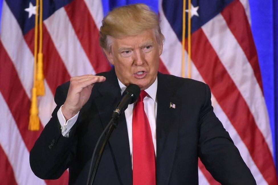 US President-elect Donald Trump answers journalists questions during a press conference on January 11, 2017 in New York.