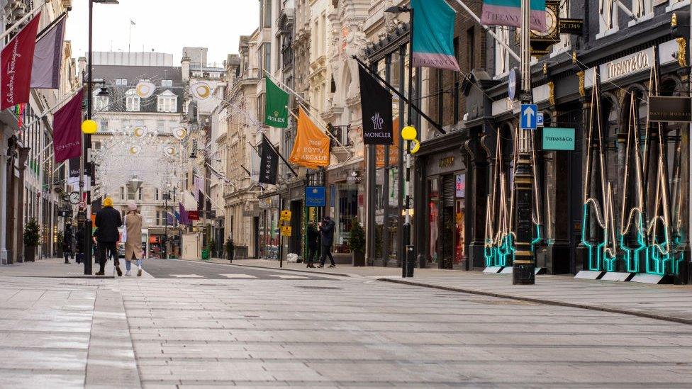 Bond Street in central London seen almost deserted on 3 January 2021