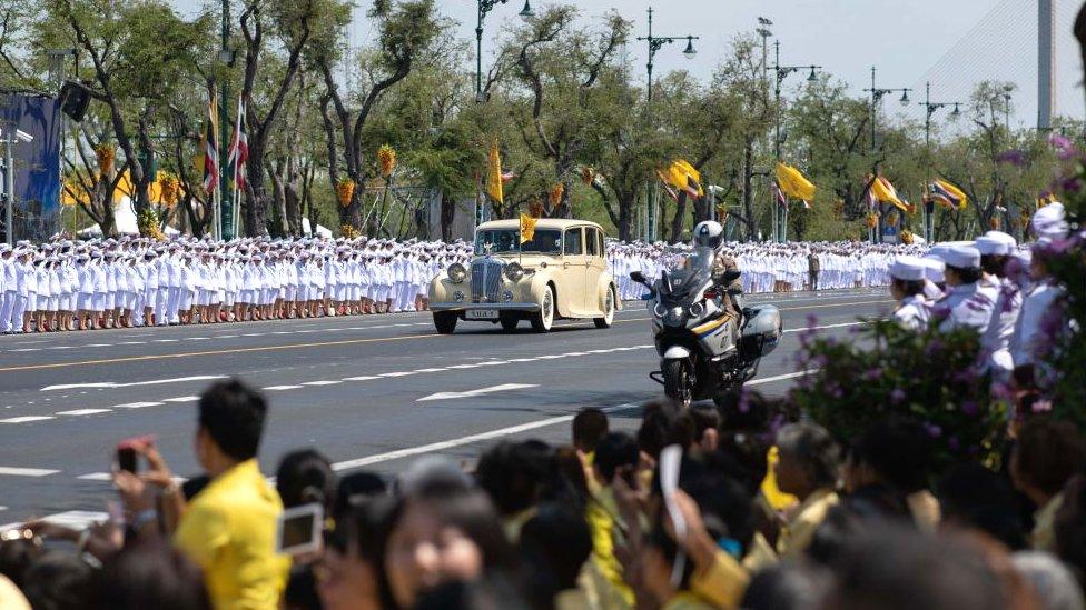 Thailand's King Maha Vajiralongkorn and Queen Suthida arrive at the Grand Palace for his coronation in Bangkok on May 4