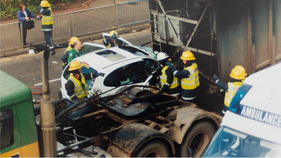 David took a photo of the crash scene and then recreated in miniature at art school