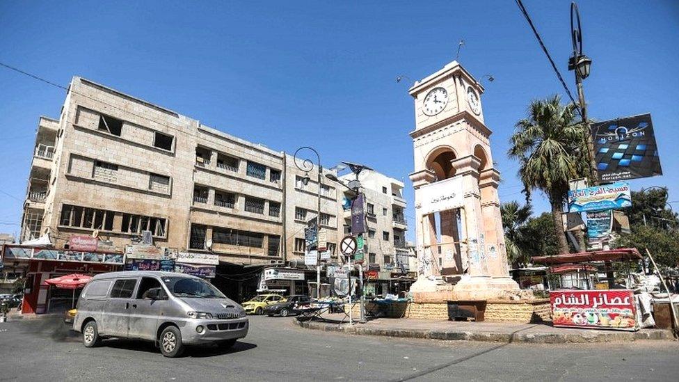 A view of the rebel-held northern Syrian city of Idlib's central Clock Square (25 August 2018)