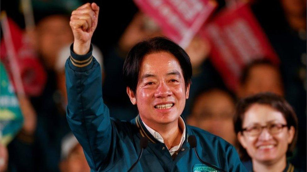 Lai Ching-te, Taiwan's vice president and the ruling Democratic Progressive Party's (DPP) presidential candidate, gestures during a campaign rally ahead of the elections in Taipei, Taiwan, January 11, 2024.