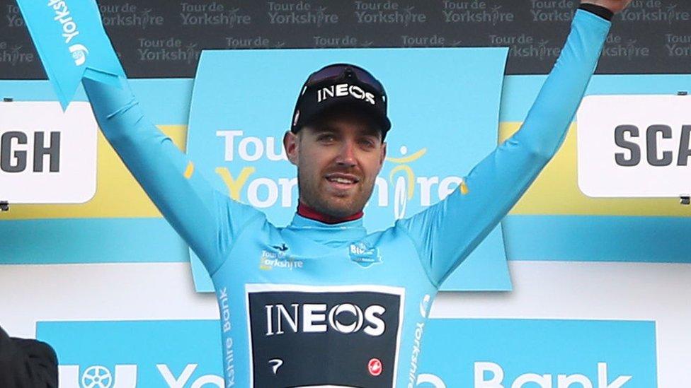 Chris Lawless in the Tour de Yorkshire blue jersey