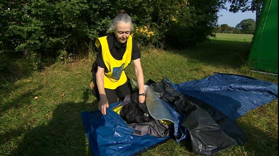 Ruth Legh-Smith with her sleeping bag