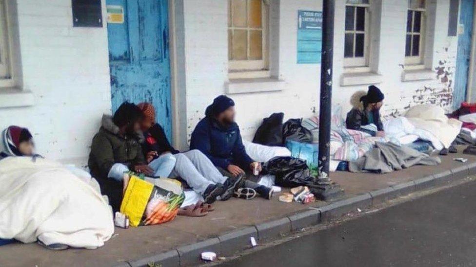 Protestors sleeping outside at Napier Barracks