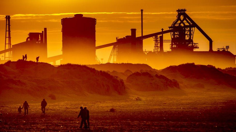 Redcar Blast Furnace viewed from beach