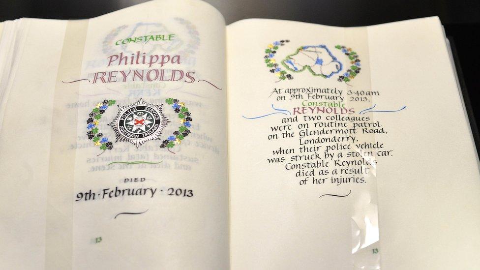 The names of the officers who have died in service since the PSNI was founded in 2001 are recorded in a book of remembrance