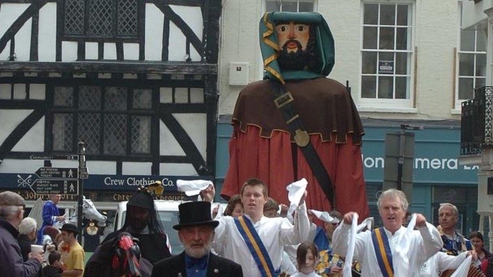 Procession with the giant and Morris dancers