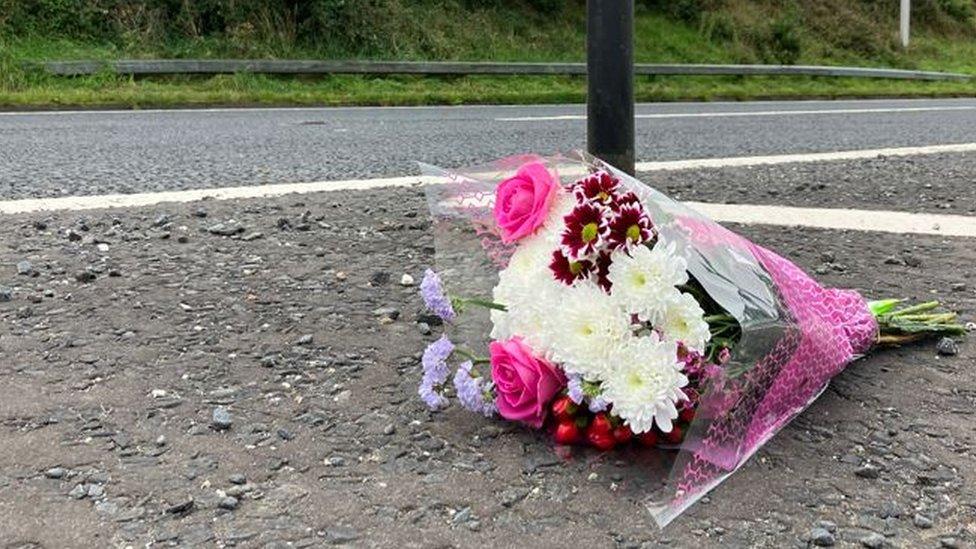 Flowers at the scene of a crash near Portadown in September