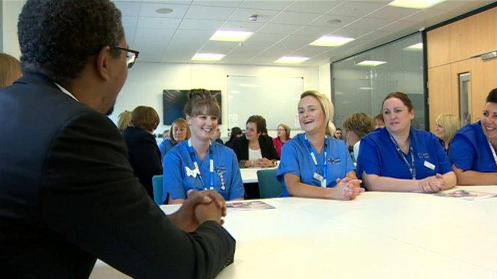 Nurses at the campaign launch with Vaughan Gething