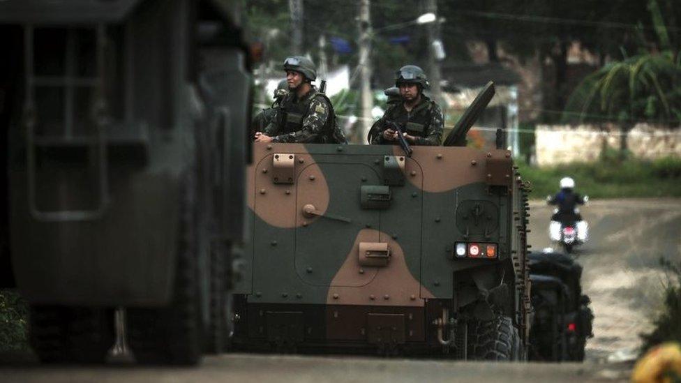 Members of the Brazilian Army continue to secure a jail where a riot on 18 February left three dead inmates in the municipality of Japeri, Rio de Janeiro, Brazil, 21 February 2018