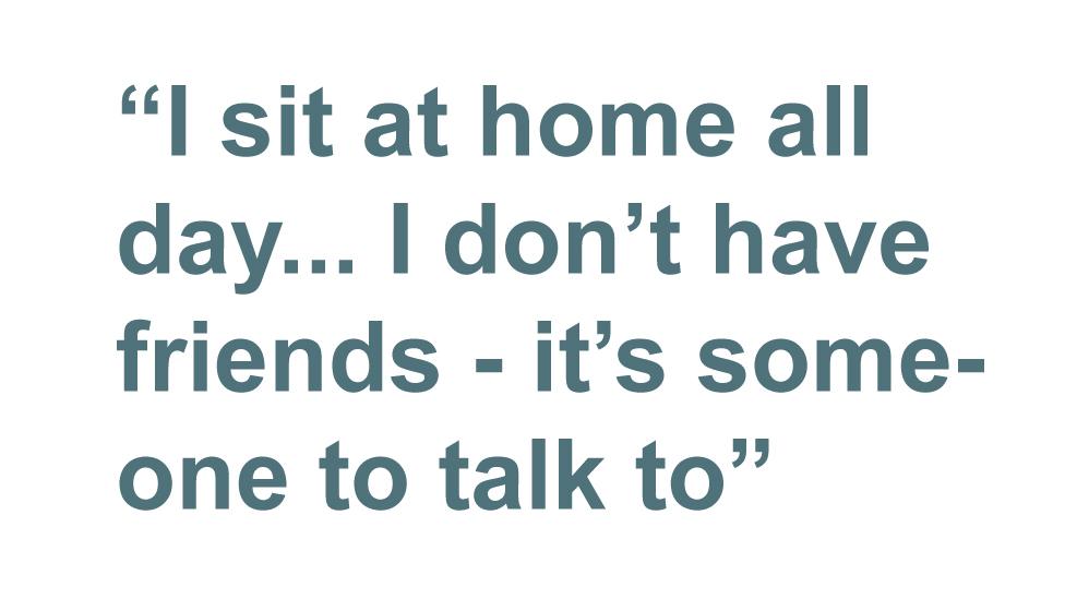 Quotebox: I sit at home all day... I don't have friends - it's someone to talk to