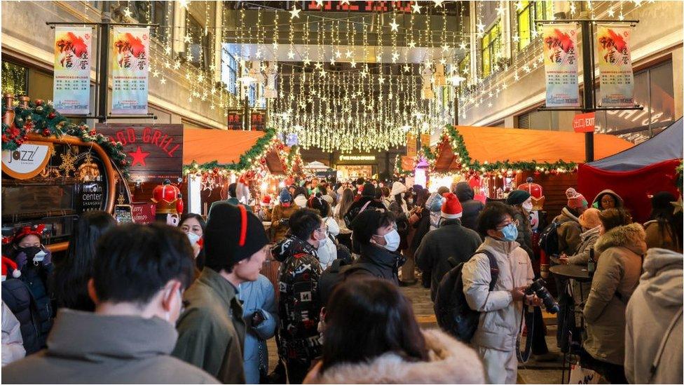 A busy Christmas market in Shanghai