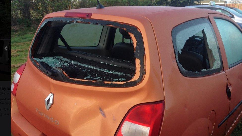 Car damaged at Lowdham Cars