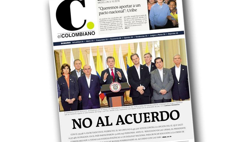 El Colombiano's front page