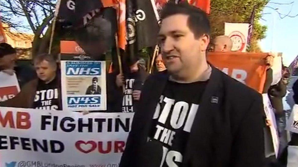 Steve Sweeney of the GMB and protestors