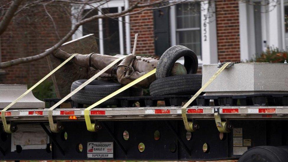 The statue was taken away by lorry