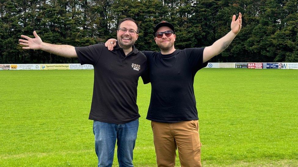 James (left) and Tom at the Yate Town Football Club grounds