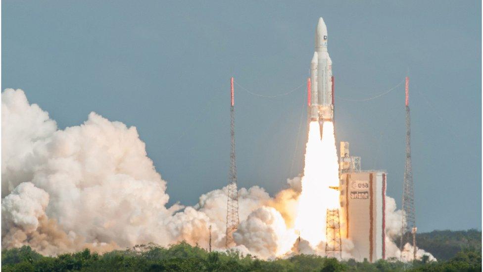 Ariane leaves the ground on a mission that lasted about four hours