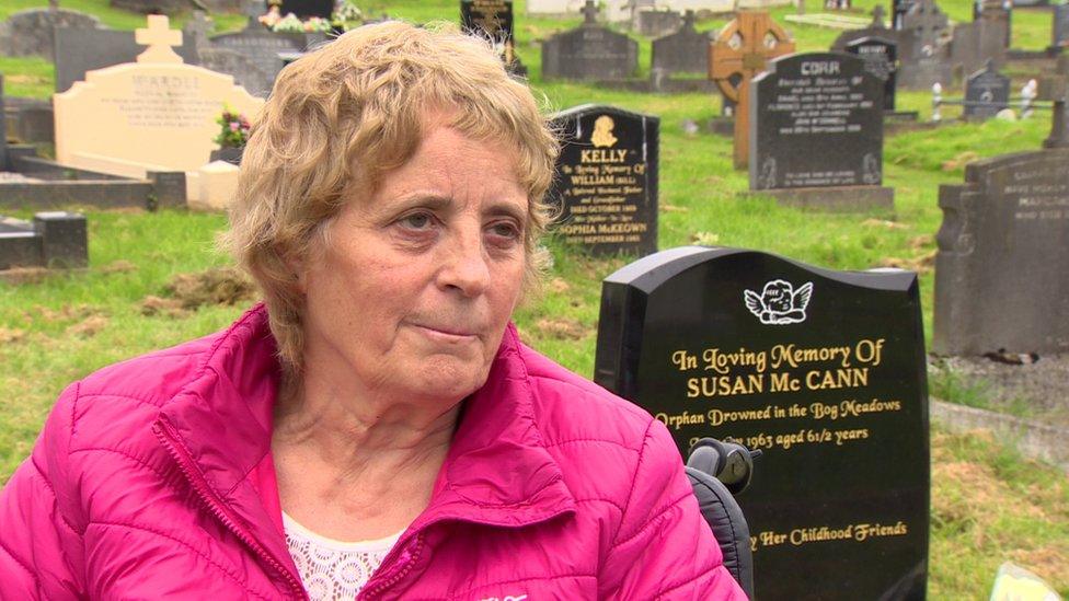 Susan's childhood friend Marie-Therese Rogers-Maloney is pictured in front of the newly erected gravestone.