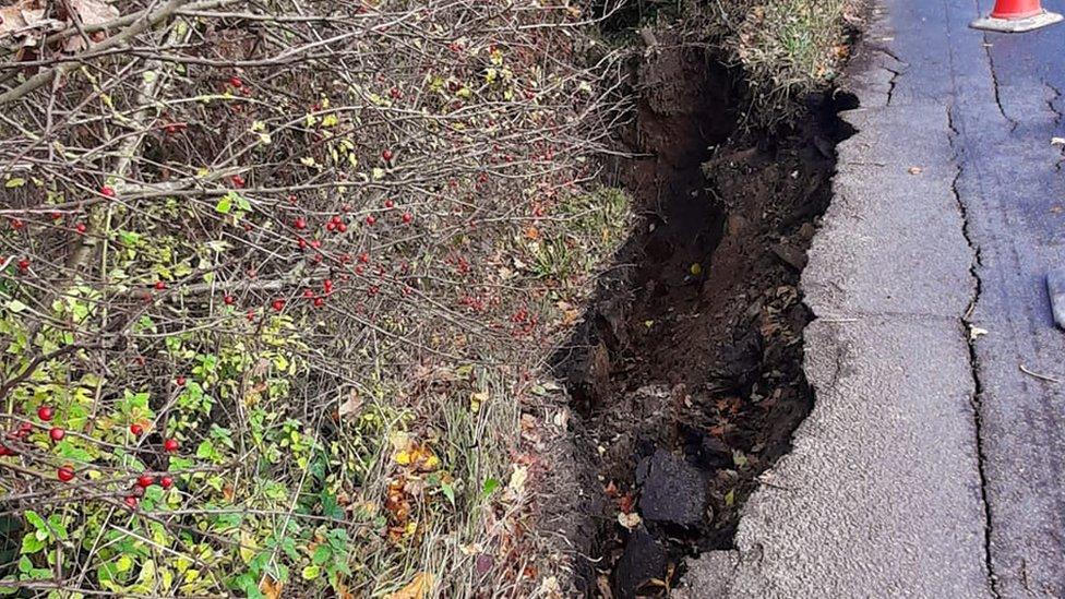 The collapsed road in Aldham