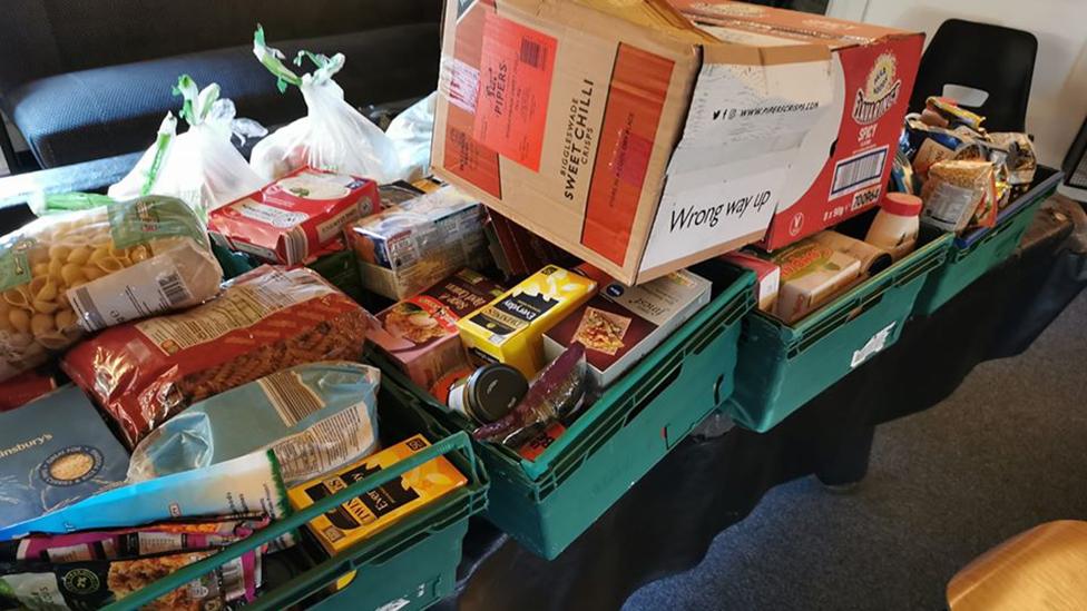 Food in baskets in Sheffield foodbank