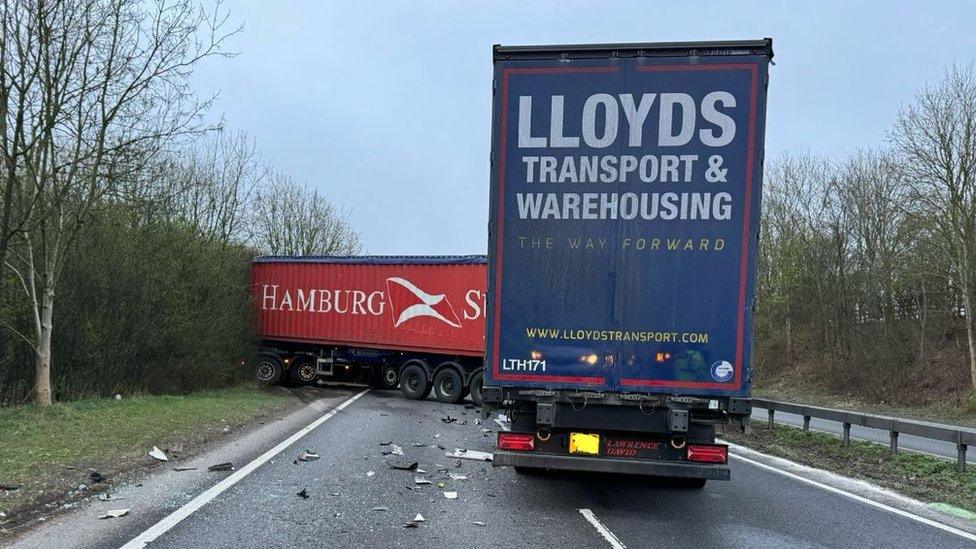 Two-lorry crash on the A34