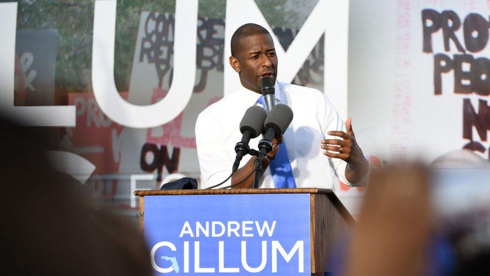 Florida Democratic gubernatorial nominee, Tallahassee Mayor Andrew Gillum, speaks to supporters at a rally.