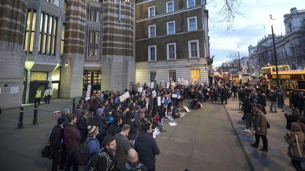 Protesters outside the Department of Health