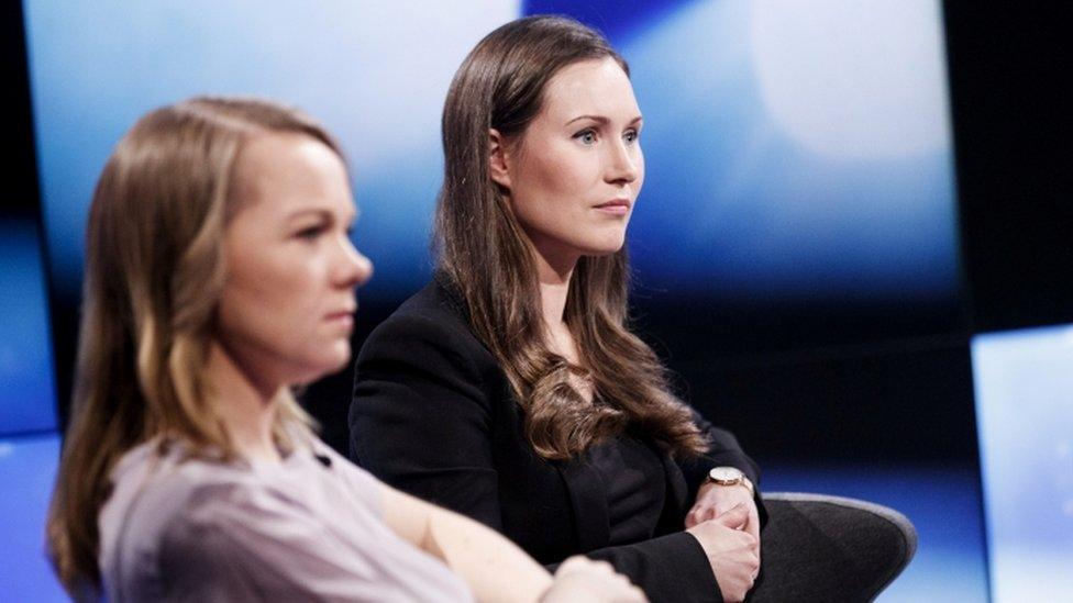 Katri Kulmuni (L) and Sanna Marin take part in talk show - 3 December