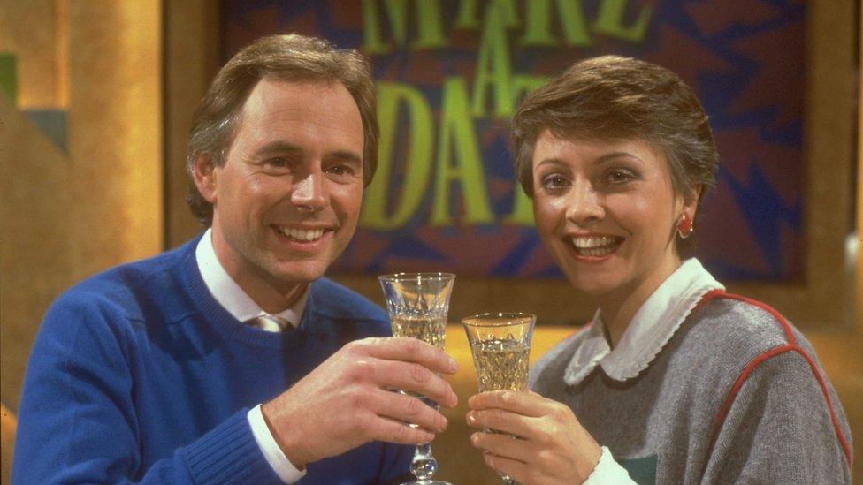 Diamond alongside fellow broadcaster Nick Owen in 1987