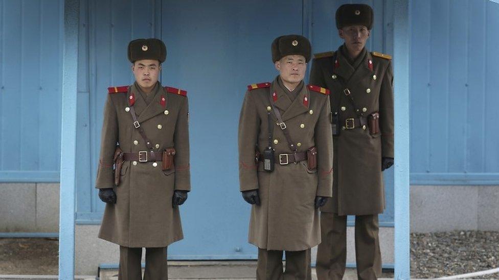 North Korean border guards at Panmunjon truce village (3 March 2016)