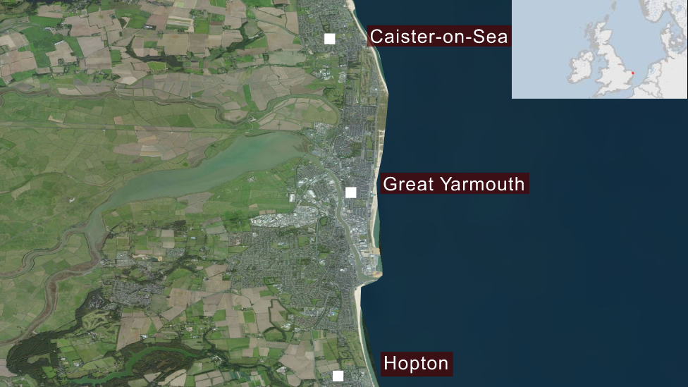 Map of Great Yarmouth, Hopton and Caister