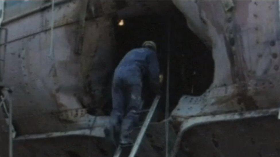 Punctured hull of Rainbow Warrior (1985)