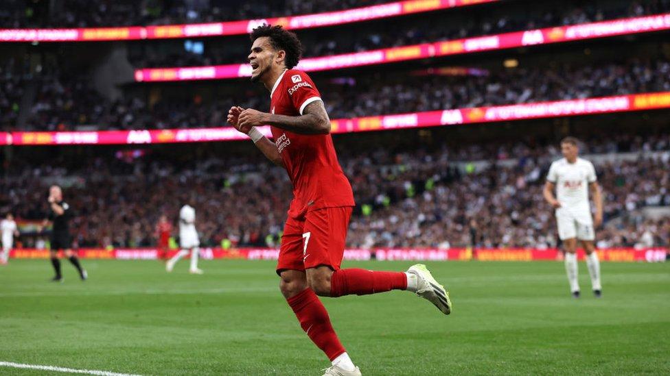 Luis Diaz of Liverpool reacts after a goal was rules offside.