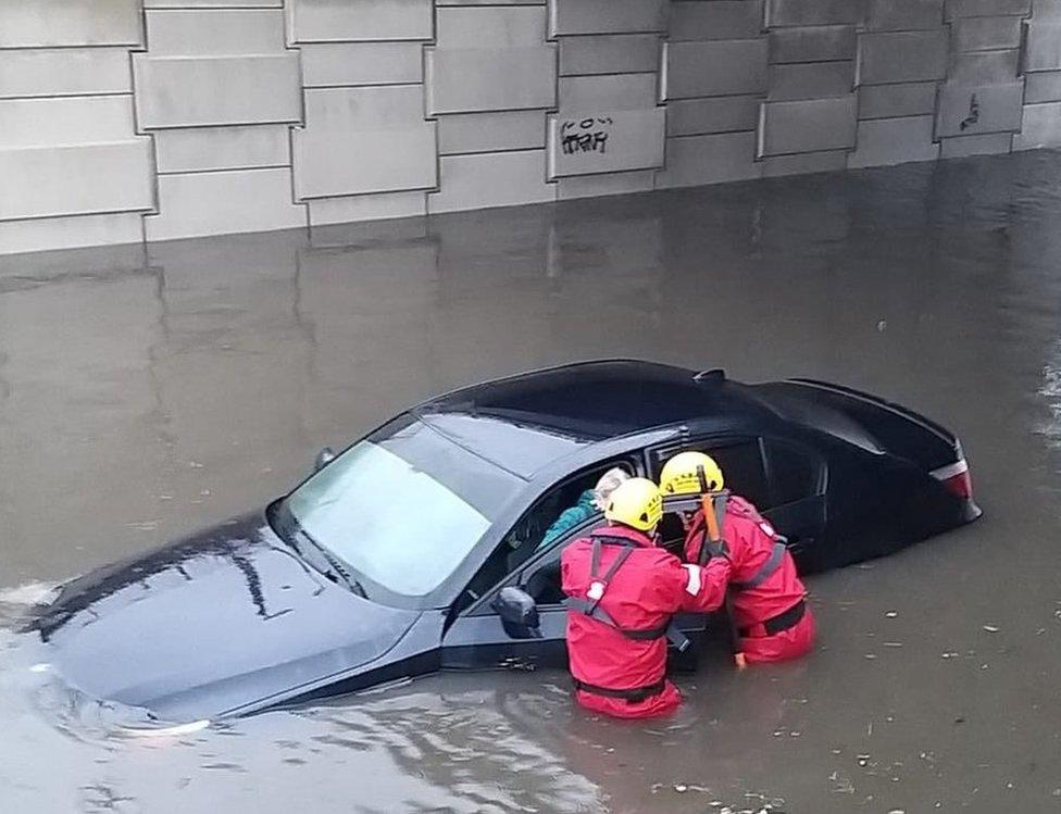 Motorist being rescued from car in Blackpool