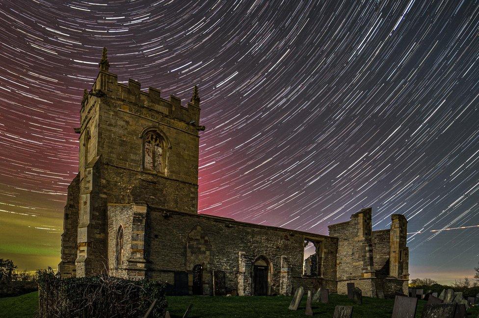 Aurora borealis seen from Colston Bassett in Nottinghamshire