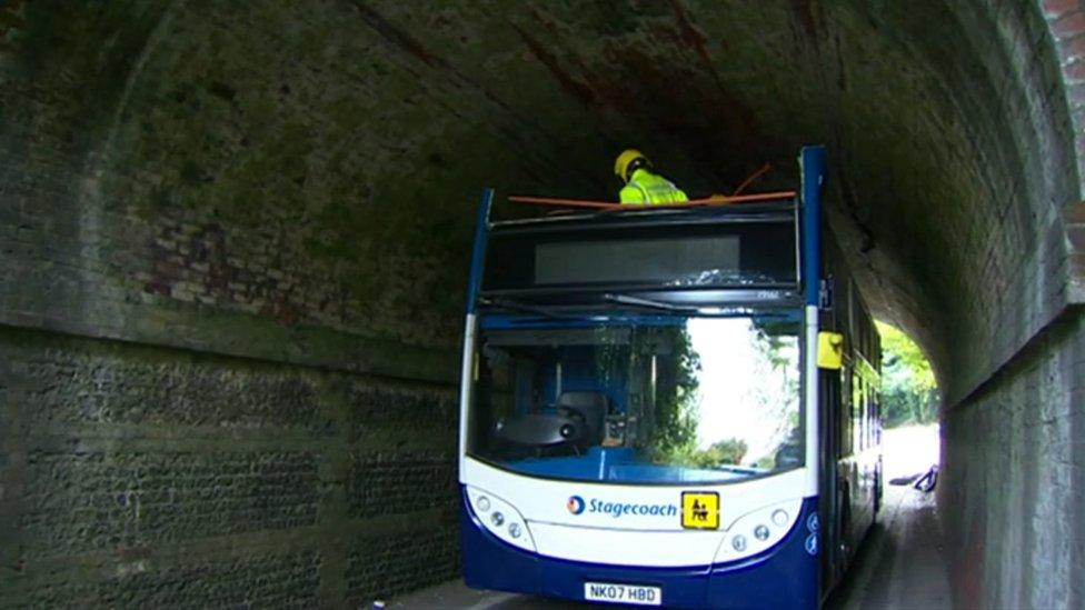 The bus under the bridge in Wellhouse Lane