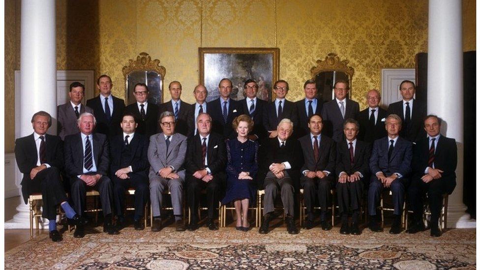 Margaret Thatcher's cabinet in 1983. Jim Prior (second to left in front row)