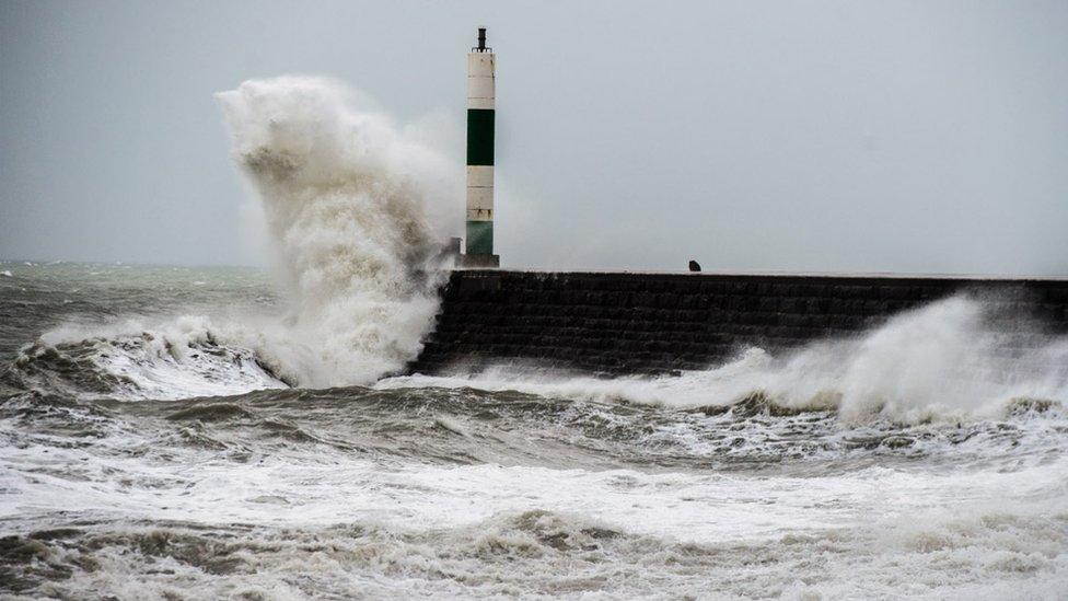 Waves lash Aberystwyth seafront